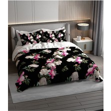 Doğal Pamuk Çift Kişilik 3D Digital Black Flower Nevresim Takımı