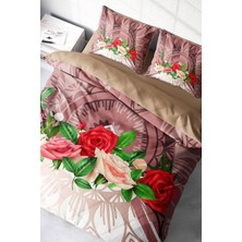 Çift Kişilik Sık Dokuma Pamuk Saten 3D Özel Tasarım Brown & Roses Nevresim Takımı