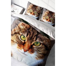 Lastikli Çarşaflı Pamuk Saten Çift Kişilik Tabby Nevresim Takımı
