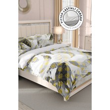 Lastikli Çarşaflı Pamuk Saten Çift Kişilik Tropik Banana Nevresim Takımı