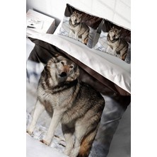Doğal Pamuk Çift Kişilik 3D Digital Snowwolf Nevresim Takımı