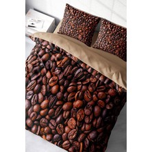 Doğal Pamuk Çift Kişilik 3D Digital Coffee Duvet Nevresim Takımı