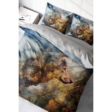 Doğal Pamuk Çift Kişilik 3D Digital Wolfface Nevresim Takımı