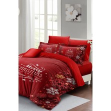 Yılbaşı Süsü Snowflake Noel Pamuk Saten 3D Çift Kişilik Nevresim Takımı