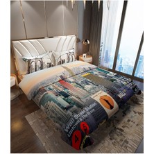 Doğal Pamuk Çift Kişilik 3D Digital New York Nevresim Takımı