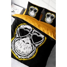 Çift Kişilik Sık Dokuma Pamuk Saten 3D Özel Tasarım Monkey Nevresim Takımı