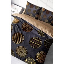 Doğal Pamuk Çift Kişilik 3D Digital Gold Black Circle Nevresim Takımı