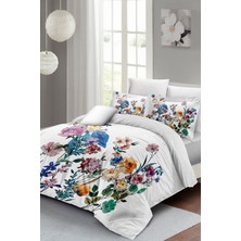 Lastikli Çarşaflı Pamuk Saten Çift Kişilik Flower Mix Nevresim Takımı