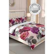 Lastikli Çarşaflı Pamuk Saten Çift Kişilik Flower Dream Nevresim Takımı