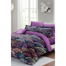 Doğal Pamuk Çift Kişilik 3D Digital Ethnic Purple Nevresim Takımı
