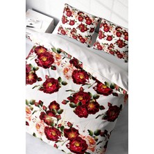 Lastikli Çarşaflı Pamuk Saten Çift Kişilik Red Rose Nevresim Takımı