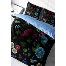 Çift Kişilik Sık Dokuma Pamuk Saten 3D Özel Tasarım Flower Black Nevresim Takımı