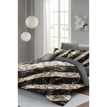 Çift Kişilik Lastikli Çarşaflı Pamuk Saten Zebra Marble Nevresim Takımı