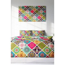 Çift Kişilik Lastikli Çarşaflı Pamuk Saten Strip Motif Nevresim Takımı