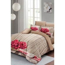 Çift Kişilik Sık Dokuma Pamuk Saten 3D Özel Tasarım Pink Flowers Nevresim Takımı