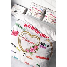 Çift Kişilik Sık Dokuma Pamuk Saten 3D Özel Tasarım Sevgililer Günü Nevresim Takımı