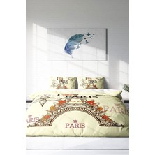 Çift Kişilik Lastikli Çarşaflı Pamuk Saten I Love Paris Nevresim Takımı