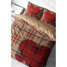 Lastikli Çarşaflı Pamuk Saten Çift Kişilik Square Heart Nevresim Takımı