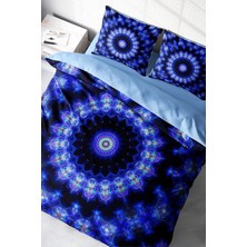 Çift Kişilik Sık Dokuma Pamuk Saten 3D Özel Tasarım Blue Damask Nevresim Takımı