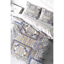 Çift Kişilik Sık Dokuma Pamuk Saten 3D Özel Tasarım Blue Patchwork Nevresim Takımı