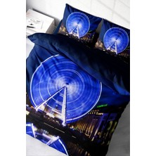 Doğal Pamuk Çift Kişilik 3D Digital London Eye Nevresim Takımı