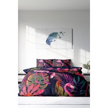 Çift Kişilik Lastikli Çarşaflı Pamuk Saten Flamingo I Nevresim Takımı