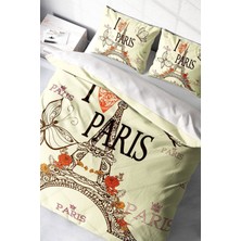 Lastikli Çarşaflı Pamuk Saten Çift Kişilik I Love Paris Nevresim Takımı