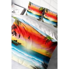 Çift Kişilik Sık Dokuma Pamuk Saten 3D Özel Tasarım Gün Batarken Nevresim Takımı