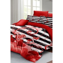 Çift Kişilik Lastikli Çarşaflı Sevgililer Günü % 100 Pamuk Saten Fantastic Love Nevresim Takımı