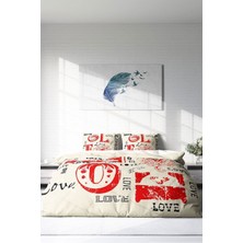 Çift Kişilik Lastikli Çarşaflı Pamuk Saten Love Nevresim Takımı