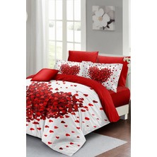Red Love 3D Pamuk Saten Pamuk Çift Kişilik Nevresim Takımı