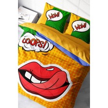 Lastikli Çarşaflı Pamuk Saten Çift Kişilik Ooops Lips Nevresim Takımı