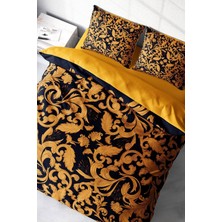 Lastikli Çarşaflı Pamuk Saten Çift Kişilik Gold Floral Nevresim Takımı