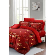 Yılbaşı Süsü Pine Tree Deers Noel Pamuk Saten 3D Çift Kişilik Nevresim Takımı