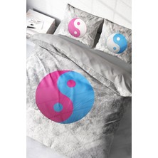 Lastikli Çarşaflı Pamuk Saten Çift Kişilik Ying Yang Nevresim Takımı