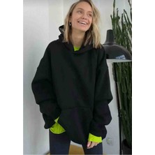 Ayşegül Çöplü Kadın Siyah Kapüşonlu Şardonlu Ovarsize Sweatshirt