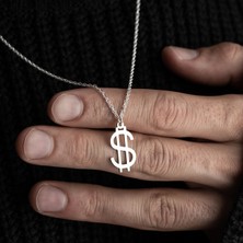 Vetro Silver Erkek Özel Tasarım Dolar Simgesi Gümüş Kolye