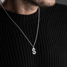 Vetro Silver Erkek Özel Tasarım Dolar Simgesi Gümüş Kolye