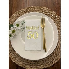 Kidspartim Gold Yaldızlı Beyaz Hello Elli Yaş Peçete 16 Adet