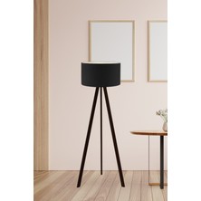 Woodhub Art Tripod Ahşap Ayaklı Lambader Köşe Lambası Siyah Kumaş Dark