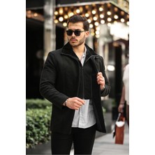 Gm Giyimarket Erkek Yün Karışımlı Çift Yaka Kürklü Önü Fermuarlı Iç Kısmı Kapitone Astarlı Kaşe Kaban