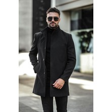 Erkek Dar Kesim Dik Yaka Uzun Kaşe Kaban
