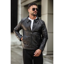 Gm Giyimarket Erkek Siyah Deri Ceket