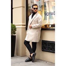 Erkek Kemerli Oversize Rahat Kesim Kaşe Kaban