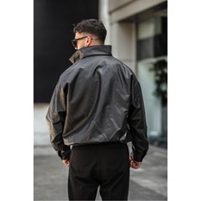 Oversize Rahat Kesim Siyah Deri Ceket