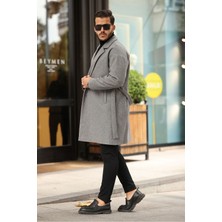 Erkek Kemerli Oversize Rahat Kesim Kaşe Kaban
