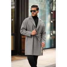 Erkek Kemerli Oversize Rahat Kesim Kaşe Kaban