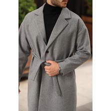Erkek Kemerli Oversize Rahat Kesim Kaşe Kaban