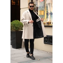 Erkek Kemerli Oversize Rahat Kesim Kaşe Kaban