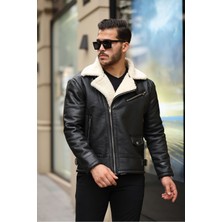 Erkek Napa Deri Çapraz Fermuarlı Içi Full Kürklü Slim Fit Mont & Ceket